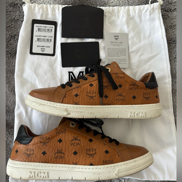 MCM Visetos Leather Sneakers Size: 9 | IT 39 Cognac - Picture 2 of 6